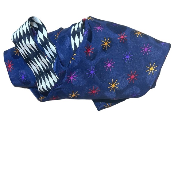 V2 Versace Navy Printed Tie W/Versace Print Trim and Starbursts Silk Tie - Picture 8 of 11